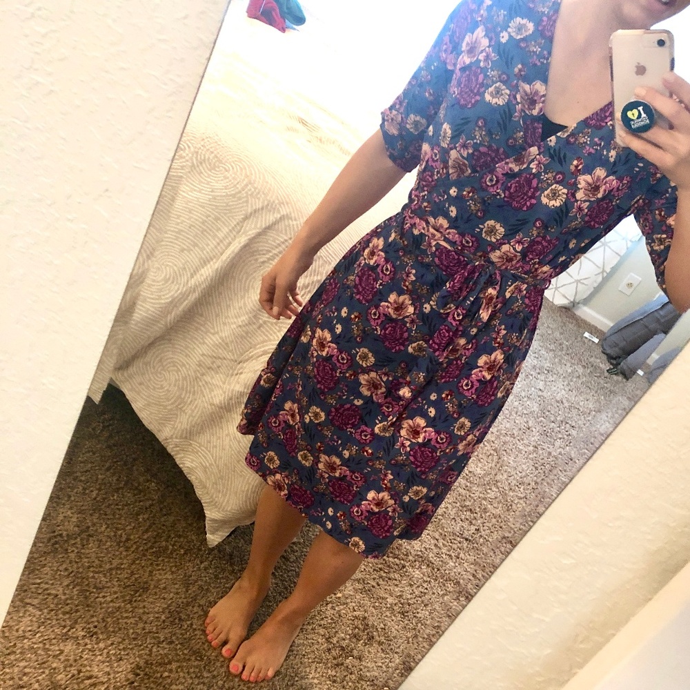 Gilli Floral Faux Wrap Stretch Knit Dress